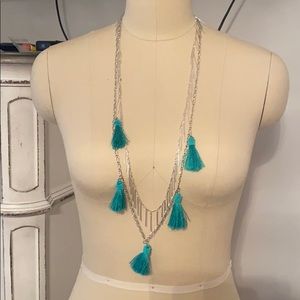 Silver fringe necklace and chain with tassels